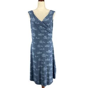 Blue Platypus Faux Wrap Dress L Cotton Modal Blue Novelty Whimsy Log Cabin Print